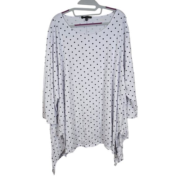 Women's Kozan White Polka Dot 3/4 Sleeve Shark Bite Blouse | Size 2X - Picture 1 of 10